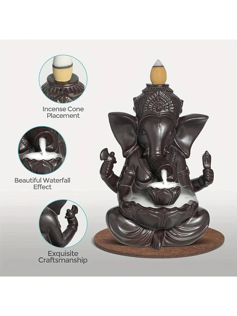 1 peça de Incensário Cascata Ganesha, Suporte de Incenso de Cerâmica com Fluxo Reverso, Ornamento de Elefante para Aromaterapia e Yoga, Decoração para Casa.