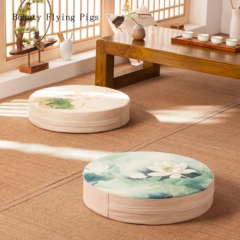 Futon de linho para casa, almofada espessa para uso no chão, ideal para meditação, adoração ao Buda, prática de Zen, tapete de reparo, tatame, almofada para varanda ou janela com baía.