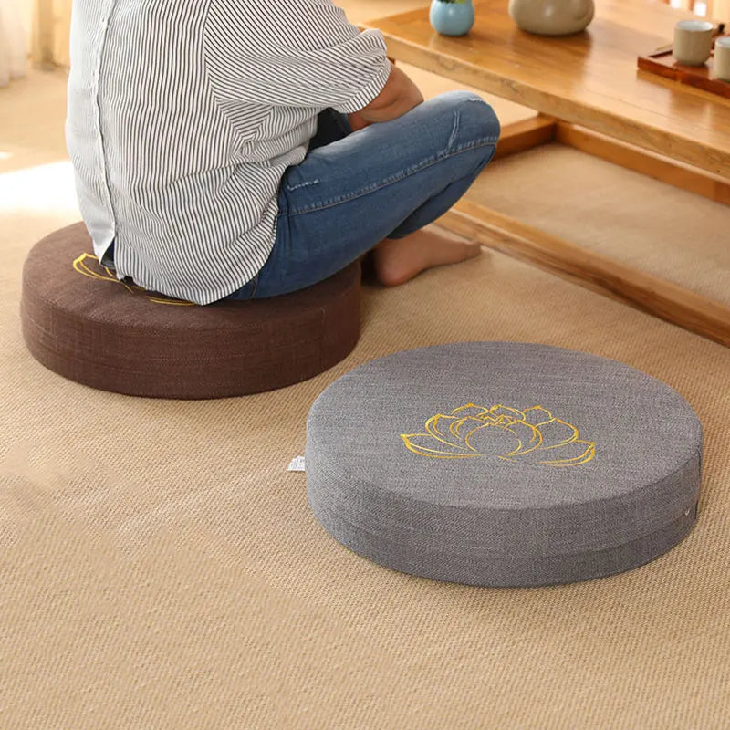 Almofada de Meditação 40x6cm para Yoga - Almofada de apoio lombar de linho para meditação, estilo tatame japonês. Tapete de Yoga redondo, removível e lavável, dimensões: 40x10cm.